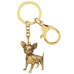 WEVENI Halloween Alloy Antique Gold Plated Chihuahua Keychains Cute Animal Keyring Jewelry For Women Kids Classic Gift Accessory