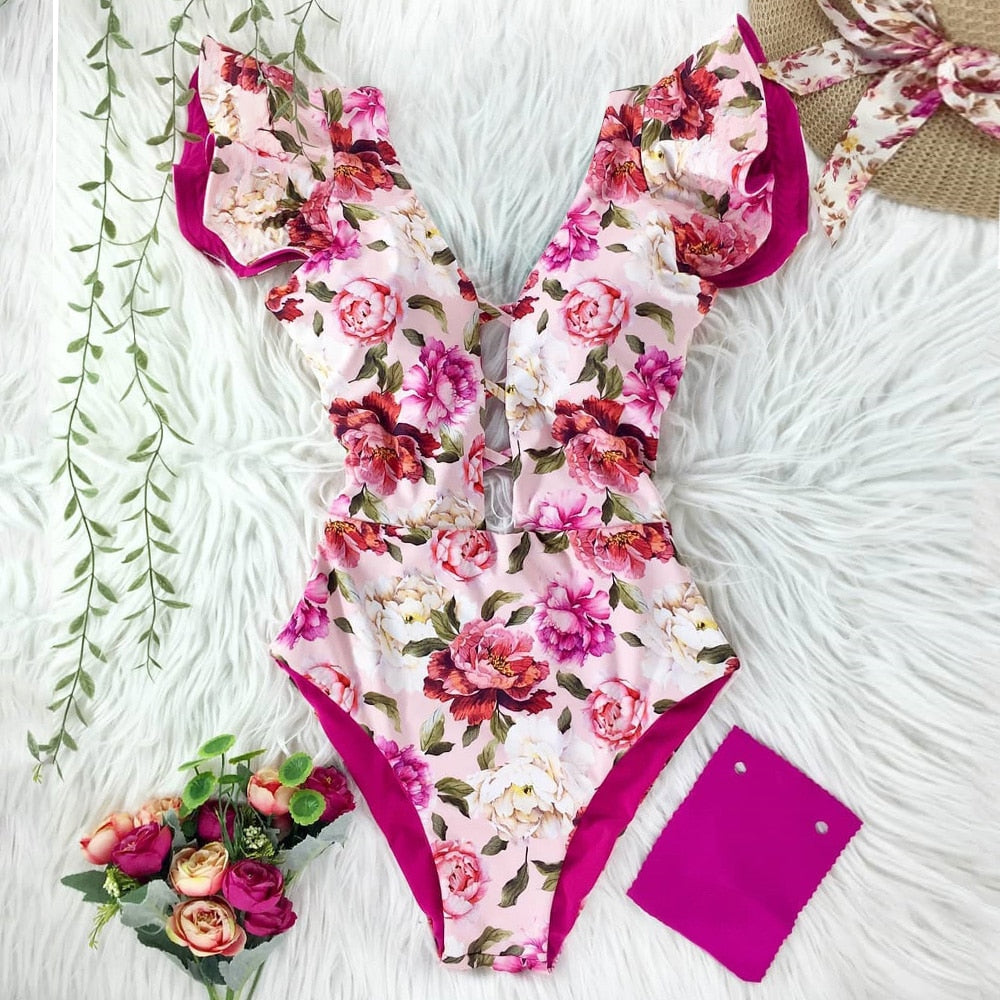 Marbella Ruffle Deep-V Swimsuit One-piece