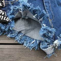 Love Low Waist Bandage Denim Ripped Hole Short Jeans