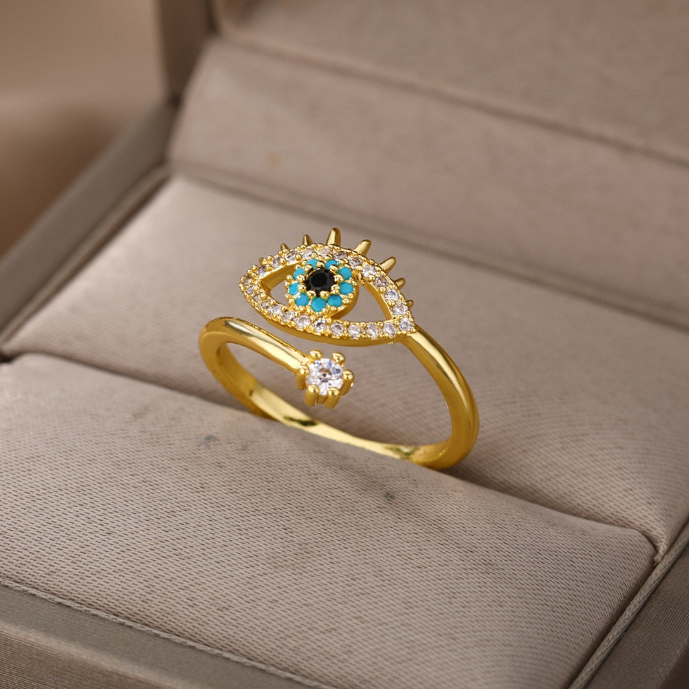 Safiya Lucky Evil Eye Stainless Steel Ring Collection