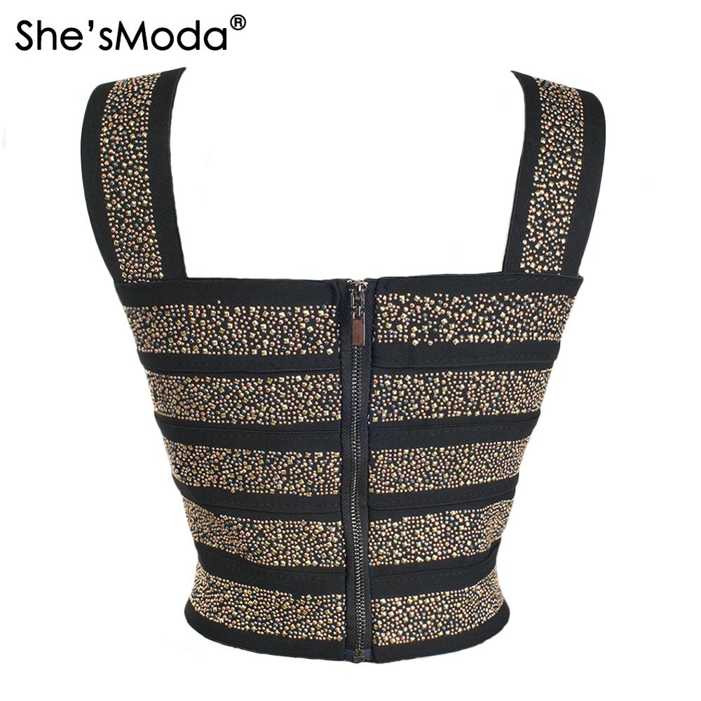 She&#39;sModa Rivets Bandage Women&#39;s Spandex 2020 Summer Cropped Tops Vest Tank Bachelorette Plus Size