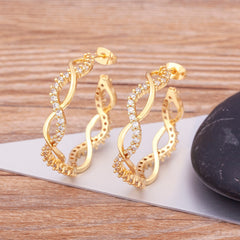 Hot Sale New Design Copper  Zircon Crystal Big Hoops Gold Color Drop Earrings for Women Twist Fashion Party Birthday Jewelry