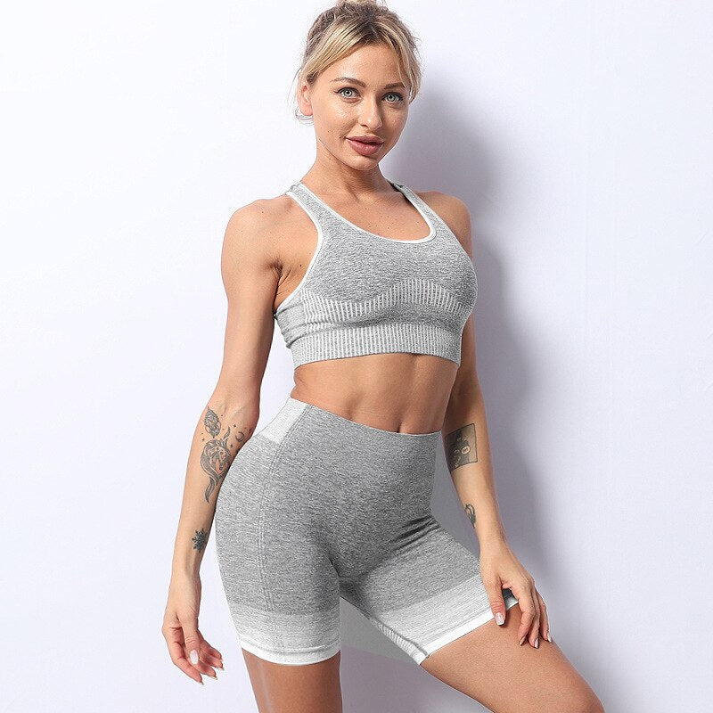 UVRCOS Yoga Seamless Hip Raise Fitness Pants Short Sports Quick-Drying Top Bra  Clothes Women&#39;s Suit Summer