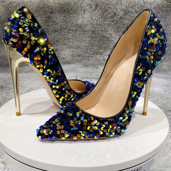 Eulalia Blue Sequin Pointed-Toe Stiletto Pumps