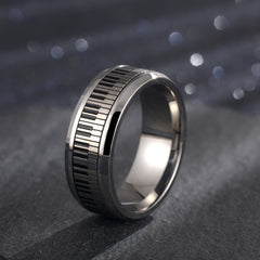 Stainless Steel Men&#39;s Rotatable Piano Pattern Ring Fashion Personality Music Lovers Gift Jewelry Accessories