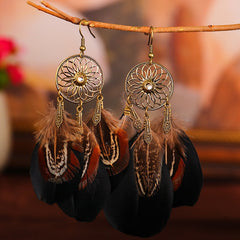 Dream Catcher Boho Feather Earrings Vintage Ethnic Statement Hanging Bohemian Long Tassel Earrings Women Lady 2022 Trend Jewelry