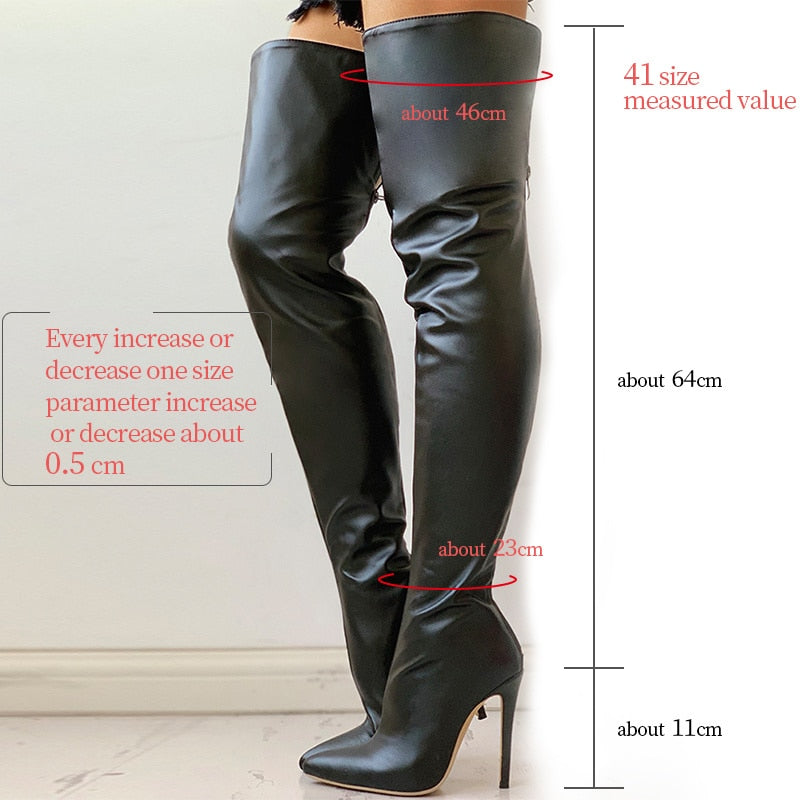 Black Sexy Over The Knee Boots Women High Heels Shoes Ladies Thigh High Boots Spring Leather Long Boots Female Shoe Plus Size 43