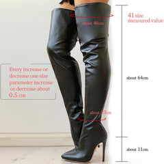 Black Sexy Over The Knee Boots Women High Heels Shoes Ladies Thigh High Boots Spring Leather Long Boots Female Shoe Plus Size 43