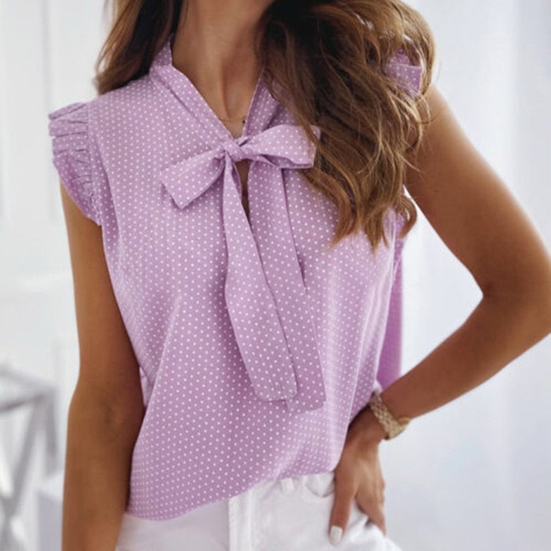 Phaedra Polka-Dot Bow Ruffle Blouse One-piece