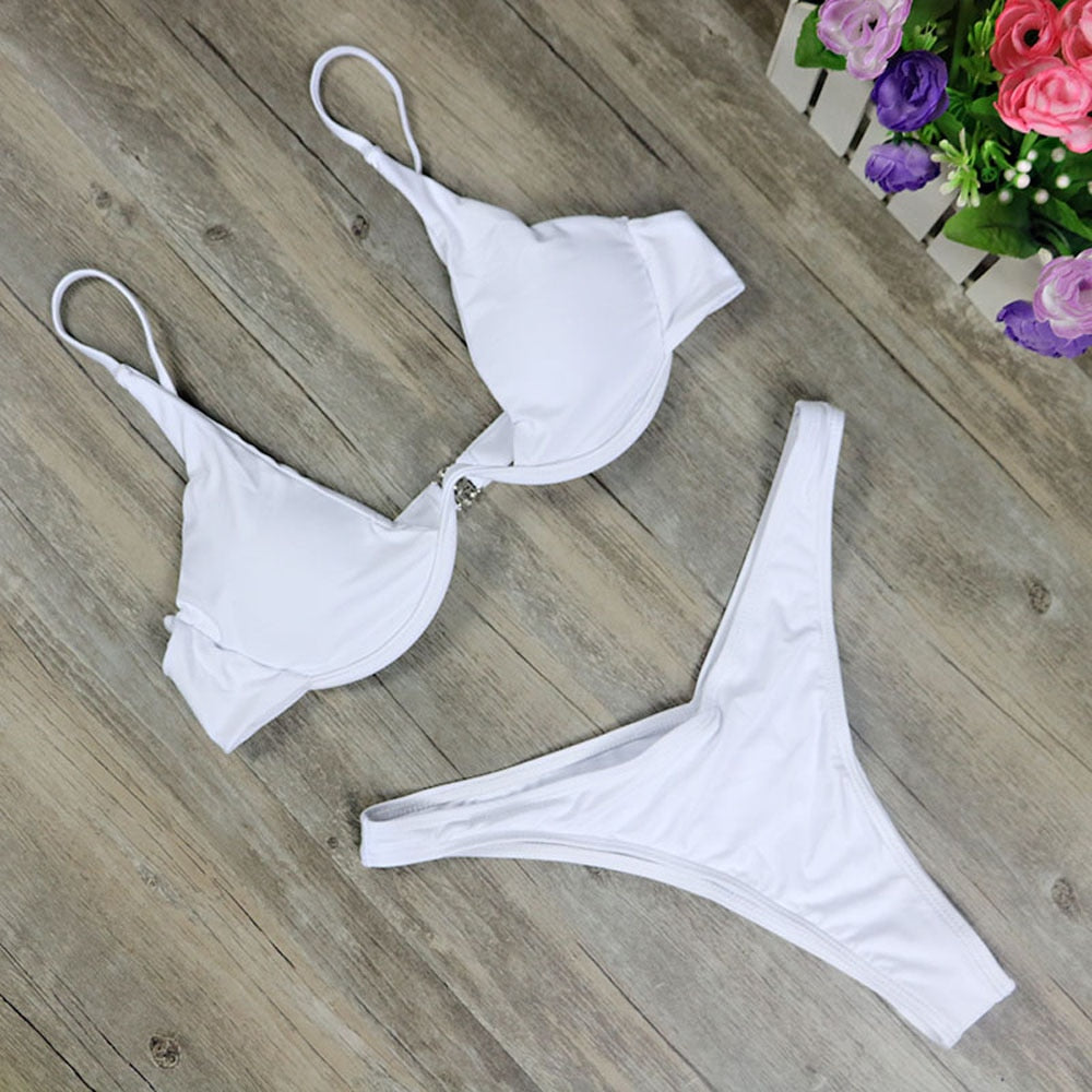 Sexy Marble Long Sleeve Bikini Female Swimsuit Women Swimwear Plus Size Bikini set Halter Bather Bathing Suit Swim