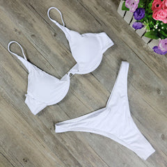 Sexy Marble Long Sleeve Bikini Female Swimsuit Women Swimwear Plus Size Bikini set Halter Bather Bathing Suit Swim