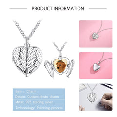 ELESHE 925 Sterling Silver Angel Wing Necklace Pendant for Women Long Chain Necklaces Personalized Custom Photo Heart Jewelry