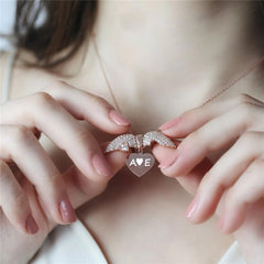 Personalized Women Chain Necklace Custom Engraved Heart Name Openable Heart Crystal Wings Pendant Neklace Valentine Day Gift