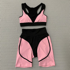 Hamidou Patchwork Yoga Sets 2 Pcs Sportswear Women Gym Sets Female Fitness Sport Suit Padded Sport Bra High Waist Leggings