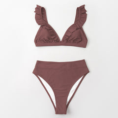 V-neck Ruffled High-waist Bikini Set