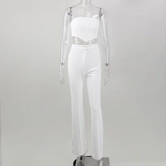 JillPeri Strapless Corset Crop Top and Flare Pants Sets Solid High Waist Women Sexy Outfit Elegant Casual Legging 2 Piece Set