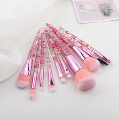 10 Pieces Glitter Makeup Brushes Set Crystal Handle Powder Brush Foundation Eyebrow Face Mascara Blush Eyeliner Kits