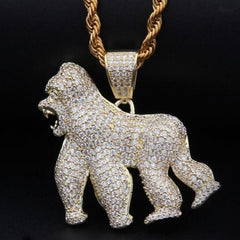 Men Hip Hop Fashion Full Rhinestone Bull Head Pendant Necklace Sparkling Ice Out Gold Plated Metal Necklace