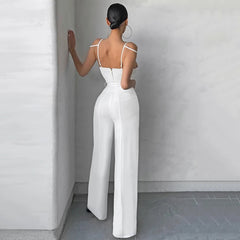 White Wide Leg Jumpsuit Sexy Hollow Lace-up Slim Jumpsuits