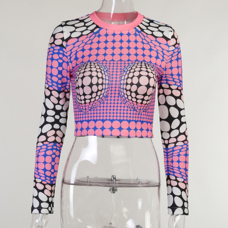 Delusions Long Sleeve 3D Printed Slim Fashion T Shirt Crop Tops