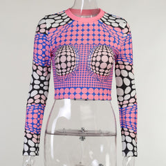 Delusions Long Sleeve 3D Printed Slim Fashion T Shirt Crop Tops