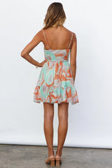 wsevypo Women Spaghetti Strap Sundress Summer Geometric Print Sleeveless Smocked Beach Dress Boho Lady Sling Ruffles A-Line