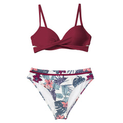 Push Up Floral Wrap Bikini Thong Two Pieces Swimsuits