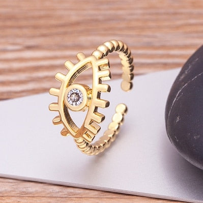 Bohemian Lucky Turkish Evil Eye Rhinestone Open Ring Secondary image