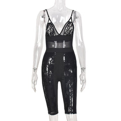 ANJAMANOR See Through Lace Mesh Bodycon Jumpsuits for Women 2021 Sexy Lingerie Black Rompers Playsuits Clubwear Outfits D82-CZ19