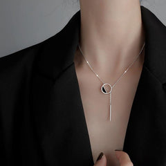 Genuine 925 Sterling Silver Black Round Necklace