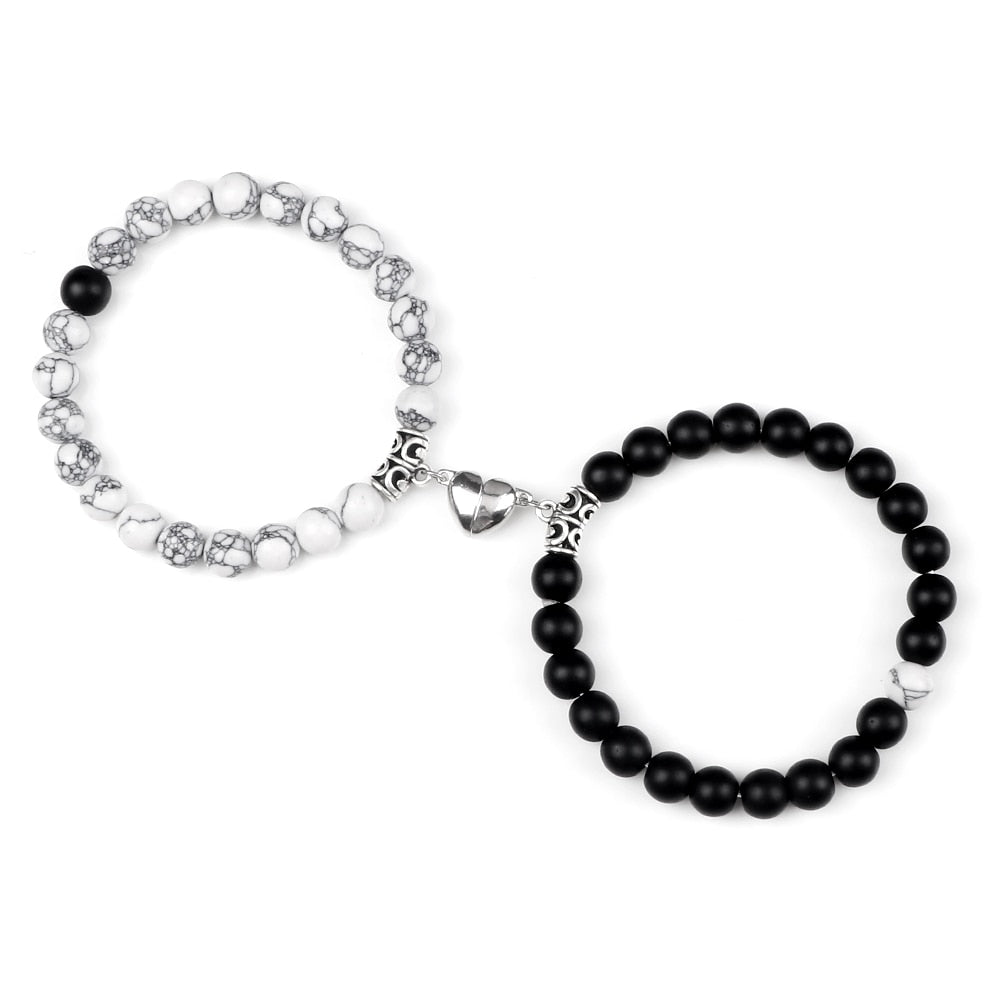 Amora Magnetic Heart Natural Stone Bracelet Set