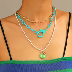 Lost Lady New Fashion Letter Rice Bead Multilayer Ladies Necklace Same Model Birthday Gift Alloy Jewelry Wholesale Direct Sales