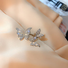Three Butterfly Crystal Rings Adjustable Shine Rhinestone Ring