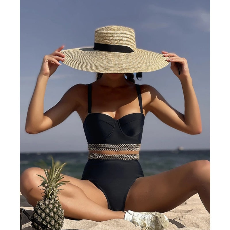 Tengweng Black Mesh Bikini 2022 Bandeau Sexy High Waist Swimwear Female 2 Pieces Set Swimsuit Bathing Suit Women Bathers Beach