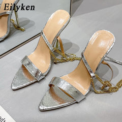 Ankle Strap Silver Women High Heels Sandals Pointed Toe