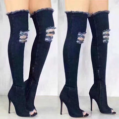 Boots High Heels Peep Toe Over The Knee Boots Tight High Stiletto
