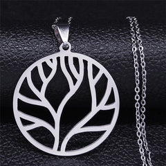 Fashion Tree of Life Silver Color Chain Necklaces for Women Stainless Steel Chain Necklace Jewelry cadenas mujer N42S01
