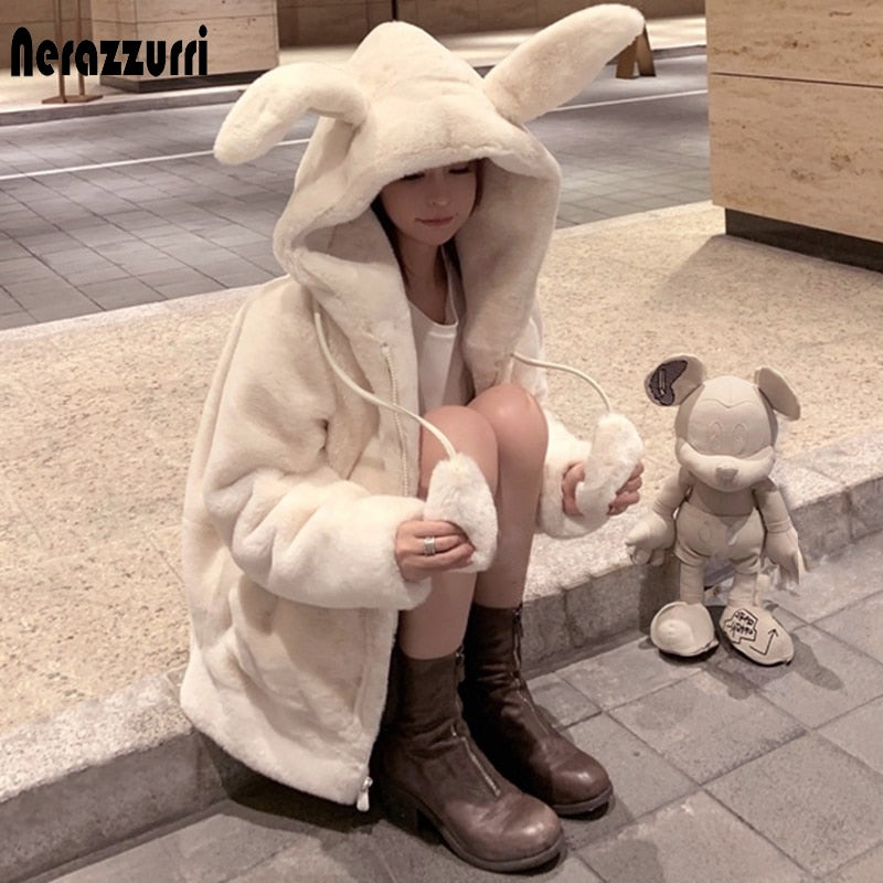 Lumi Rabbit-Ear Faux-Fur Zip Hoodie One-piece