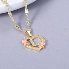 GOLD PLATED CUSTOMIZED HEART FLOWER INITIAL LETTER PENDANT ROSE GOLD HEART INITIAL LETTER RING