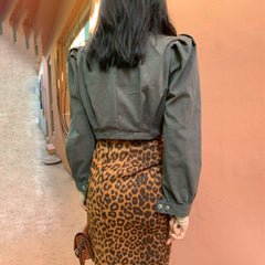 WannaThis Women&#39;s Skirt Slim High Waist Hem Split Package Hip Casual Elegant Leopard Knee-Length Skirt Women Summer Streetwear
