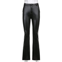 Black PU Leather Pants High Waist Skinny Trousers Casual Fashion Pants Capris Vintage Streetwear