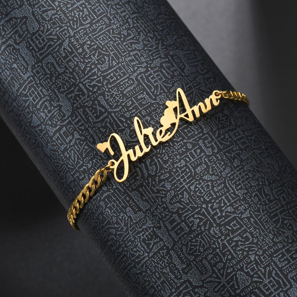 Atoztide Custom Personalized  Name Bracelet  Stainless Steel Charms Handmade Cuban Chain Engraved Handwriting NK Bangle Gift