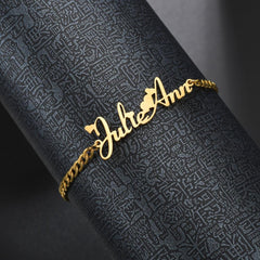 Atoztide Custom Personalized  Name Bracelet  Stainless Steel Charms Handmade Cuban Chain Engraved Handwriting NK Bangle Gift