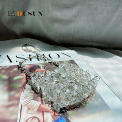 Women&#39;s evening Crystal clutch Beading Shoulder Bag Elegant Mini Hand-woven Clear HandBag Fashion Chains Wedding Crossbody Bags