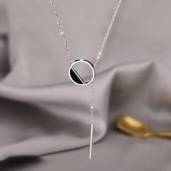 Genuine 925 Sterling Silver Black Round Necklace