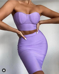 Two Pieces Set Strapless Knee Length Rayon Bandage Dress