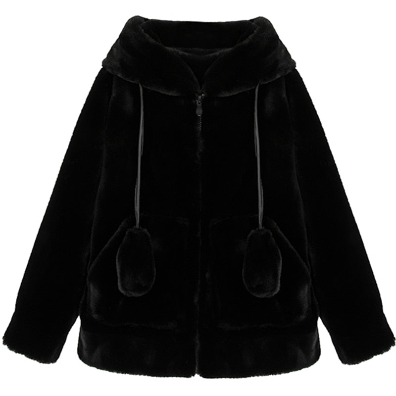 Lumi Rabbit-Ear Faux-Fur Zip Hoodie One-piece