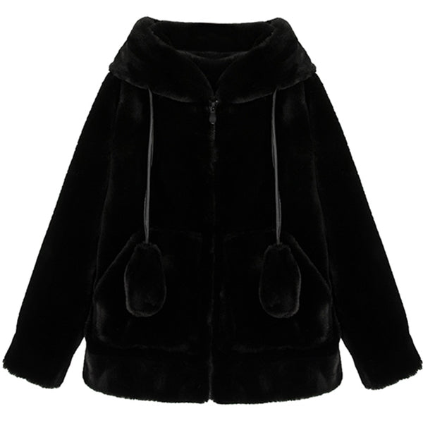 Lumi Rabbit-Ear Faux-Fur Zip Hoodie One-piece
