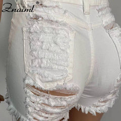 Znaiml New 2021 Summer Ripped Hole Hollow Out Jeans For Women High Waist Sexy Tassels Cut Open Button Slim Denim Shorts Pants