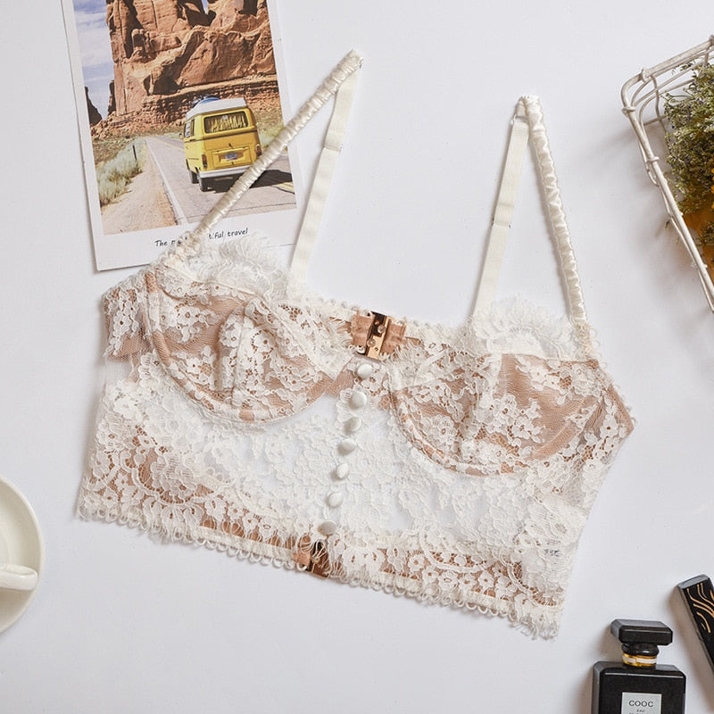 White Lace Bralette Sexy Backless Crop Top